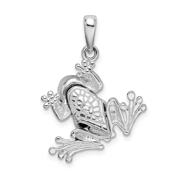 925 Sterling Silver Rhodium-plated Polished Bug Eyed Frog Necklace Charm Pendant - Picture 4 of 5